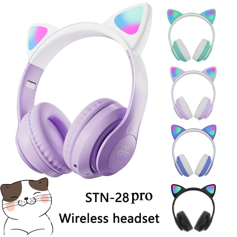 Cat Ear Bluetooth Headset Led - Nieuwste STN-28 Draadloze Headset Kattenoren 5.0