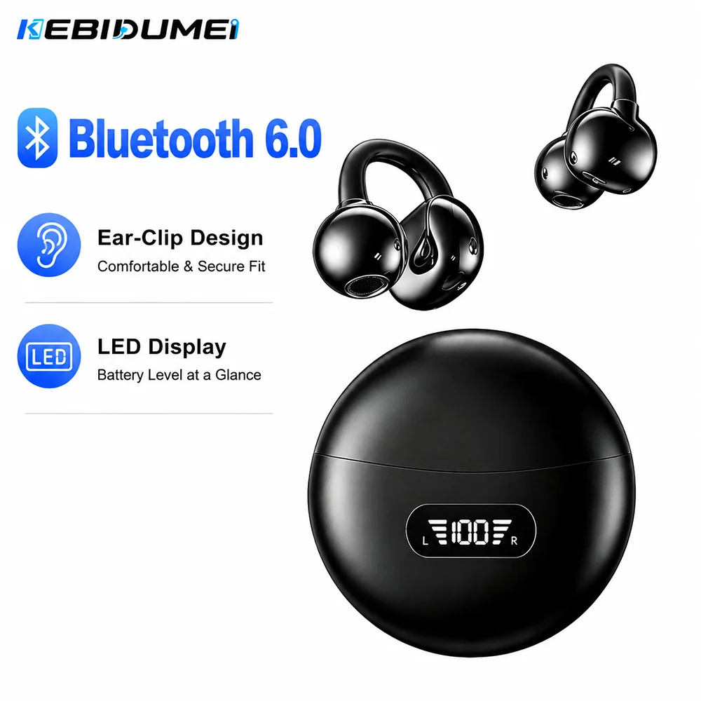 Open Ear Air Conduction Headphones - KEBIDUMEI Bluetooth 6.0-oortelefoon Open oorclip-hoofdtelefoon LED