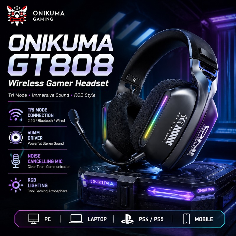 Gaming Headset With Mic Rgb - ONIKUMA GT808 Draadloze Gaming Headset Tri