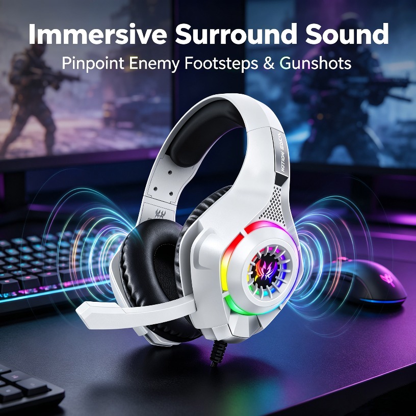Gaming Headset With Mic Rgb - Bedrade gaming-hoofdtelefoon met microfoon RGB LED-over-ear-headset