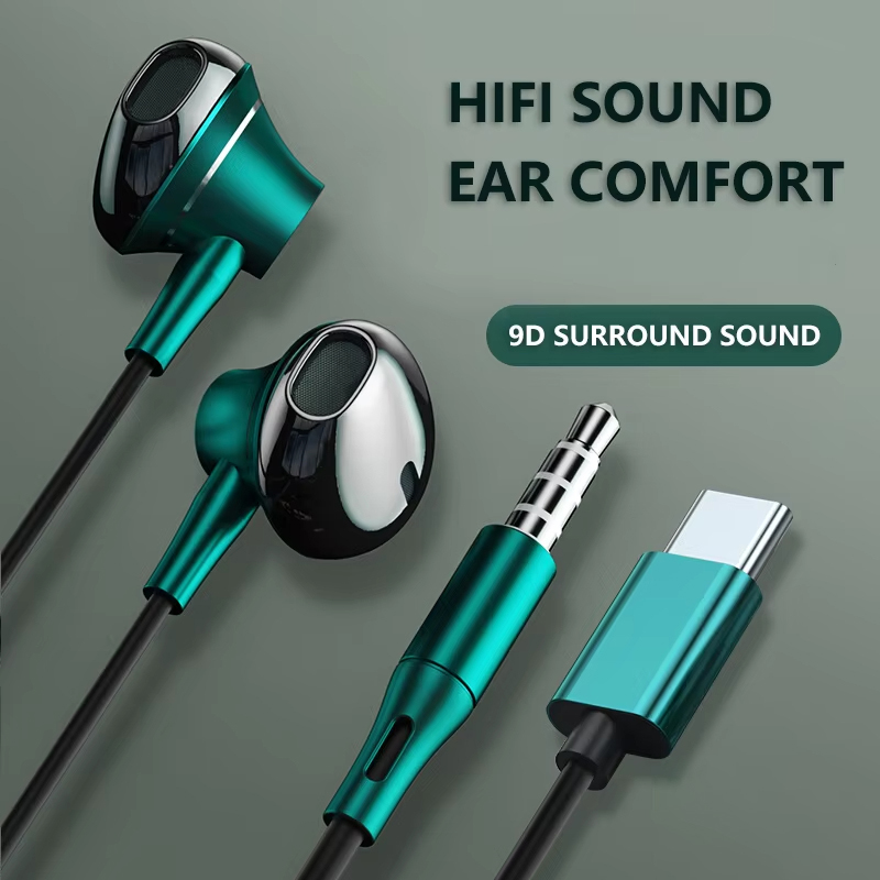 Type C Wired Earphones With Mic - 9D Bass Stereo Type C en