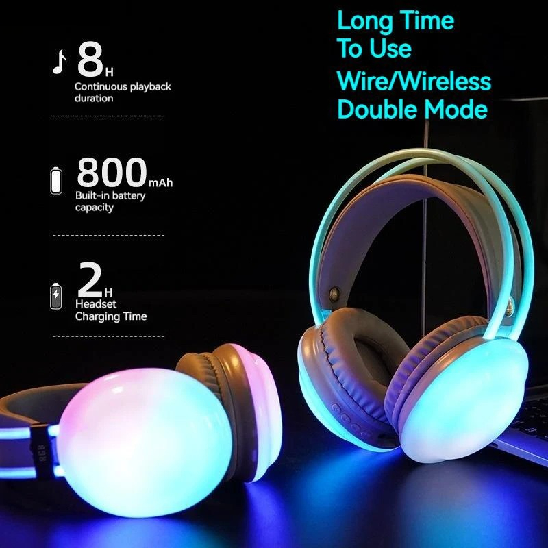 Gaming Headset With Mic Rgb - Gamer Draadloze Bluetooth-hoofdtelefoon RGB Vloeiende kleurrijke