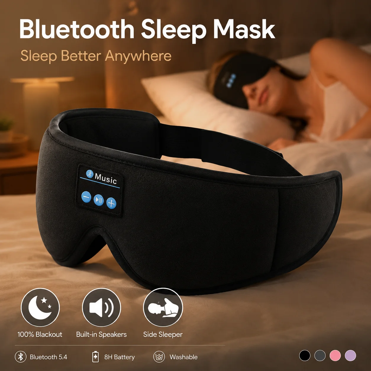 Sleep Mask Headphones Bluetooth - Draadloze slaaphoofdtelefoon oogmasker, 3D-gevormd lichtblokkerend masker