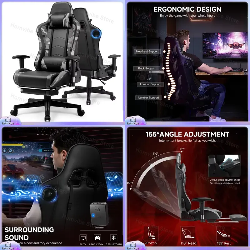 Speakers - Ergonomische gamingstoel met Bluetooth-luidsprekers, 2D verstelbare