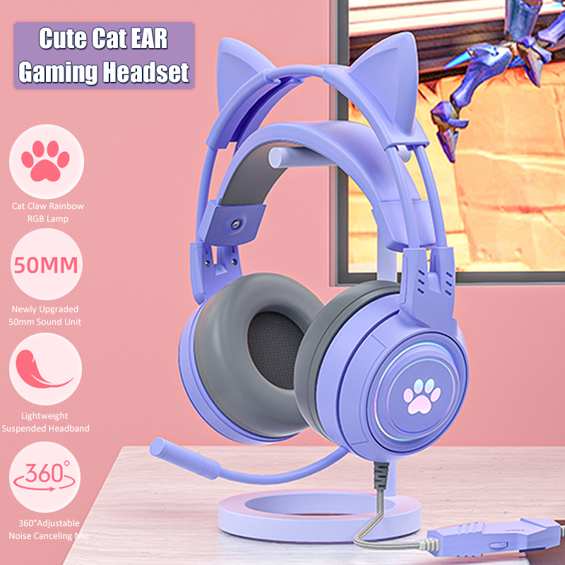 Gaming Headset With Mic Rgb - Schattige Cat Ear Gaming Koptelefoon Met
