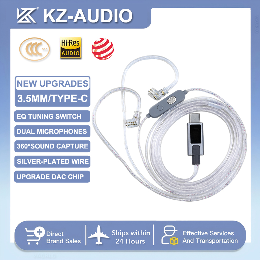 Type C Wired Earphones With Mic - KZ M2 dubbele microfoon zilverkleurige oortelefoonkabel