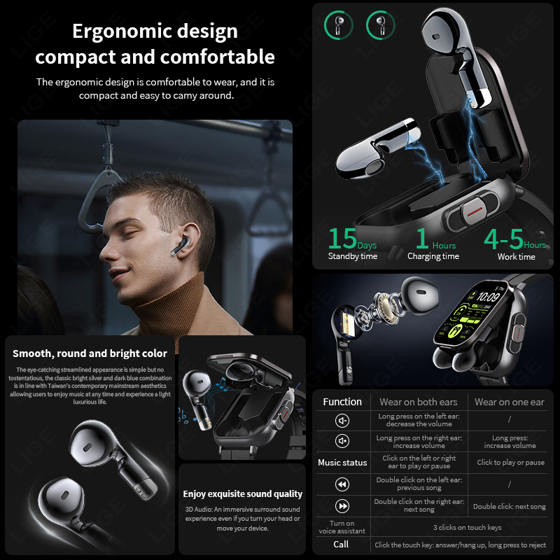 LIGE Nieuwe 2-in-1 TWS Smartwa - Tws Earbuds Bluetooth 5.3 recensie en prijs