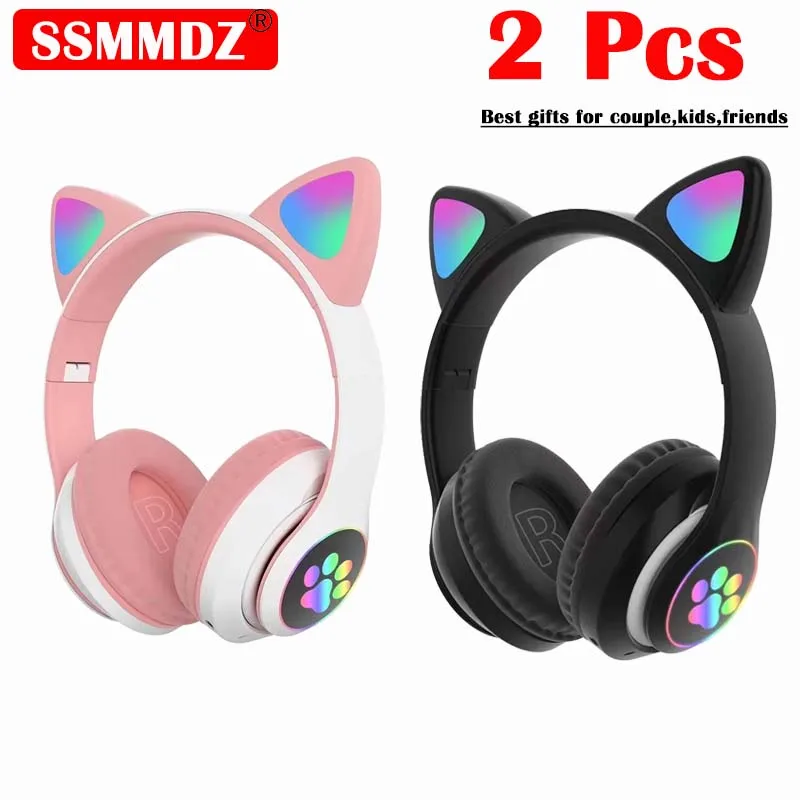 2 stuks draadloze headset Blue - Cat Ear Bluetooth Headset Led recensie en prijs